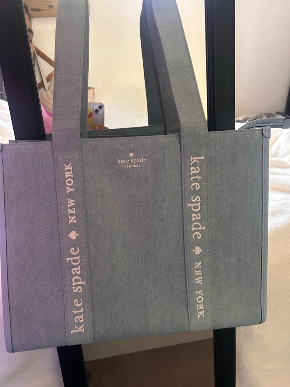 kate spade Light Blue Canvas Tote with Branded Straps - Picture 5 of 8